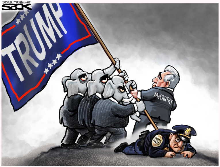 Political/Editorial Cartoon by Steve Sack, Minneapolis Star Tribune on Officers Recount Jan. 6 Horror