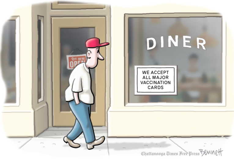 Political/Editorial Cartoon by Clay Bennett, Chattanooga Times Free Press on Safety Measures Reinstituted