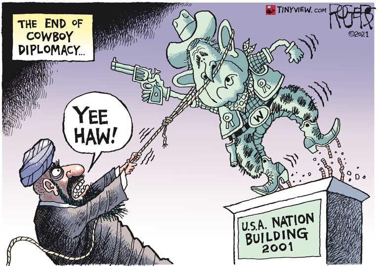 Political/Editorial Cartoon by Rob Rogers on Afghanistan Falls