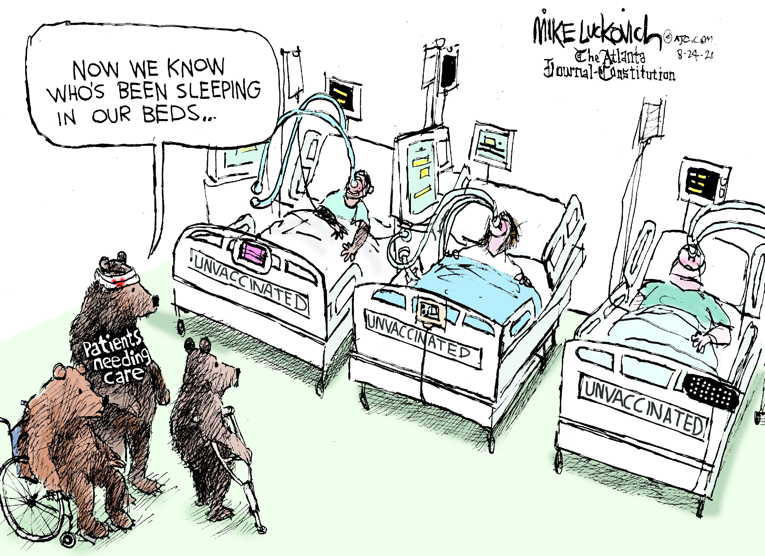 Political/Editorial Cartoon by Mike Luckovich, Atlanta Journal-Constitution on Covid Battles Escalate