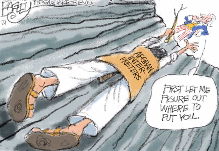 Political/Editorial Cartoon by Pat Bagley, Salt Lake Tribune on Evacuations Continue