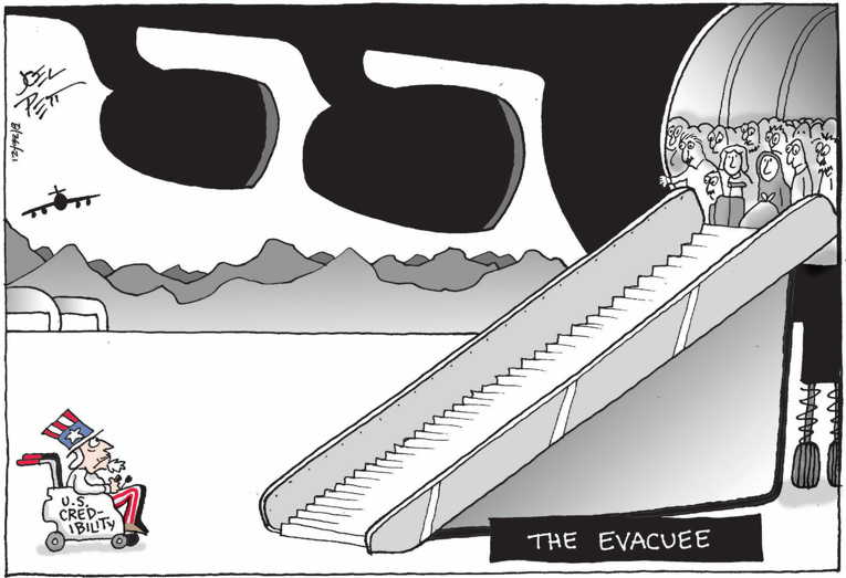 Political/Editorial Cartoon by Joel Pett, Lexington Herald-Leader, CWS/CartoonArts Intl. on Evacuations Continue