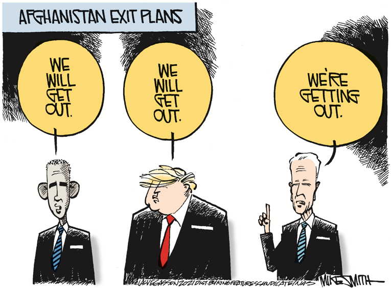 Political/Editorial Cartoon by Mike Smith, Las Vegas Sun on U.S. Withdraws From Afghanistan