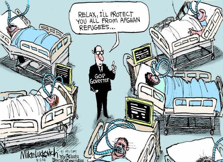 Political/Editorial Cartoon by Mike Luckovich, Atlanta Journal-Constitution on Delta Variant Spreading