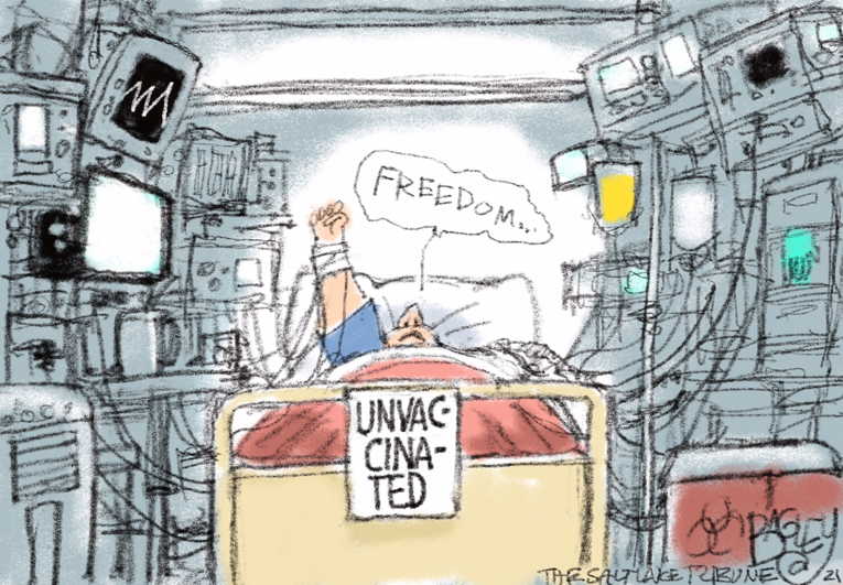 Political/Editorial Cartoon by Pat Bagley, Salt Lake Tribune on Delta Variant Spreading