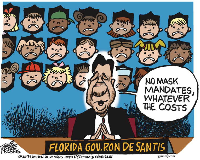 Political/Editorial Cartoon by Mike Peters, Dayton Daily News on DeSantis Holds Firm