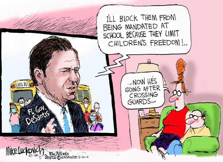 Political/Editorial Cartoon by Mike Luckovich, Atlanta Journal-Constitution on DeSantis Holds Firm