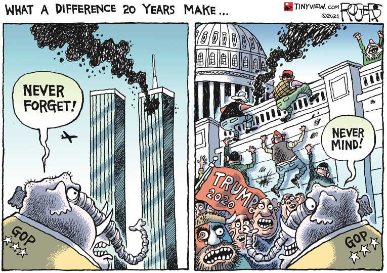 Political/Editorial Cartoon by Rob Rogers on 9/11 Commemorated