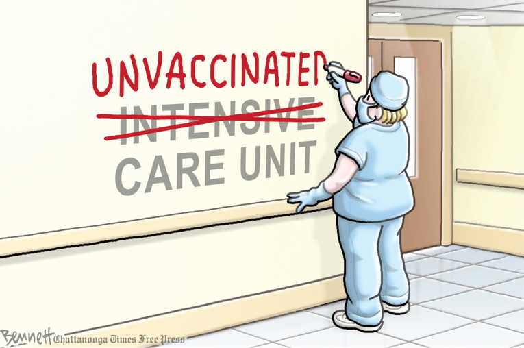 Political/Editorial Cartoon by Clay Bennett, Chattanooga Times Free Press on Hospitals Overwhelmed