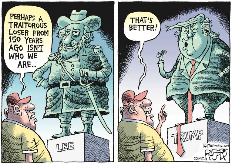 Political/Editorial Cartoon by Rob Rogers on Racist Monument Removed