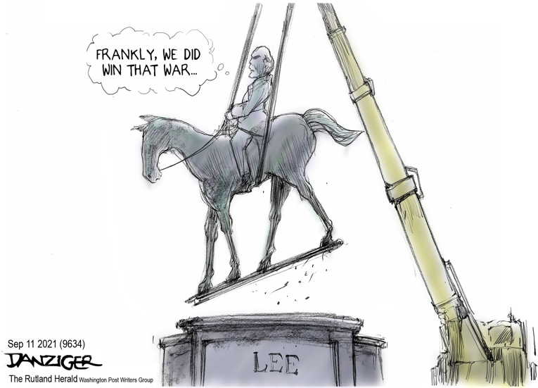 Political/Editorial Cartoon by Jeff Danziger on Racist Monument Removed