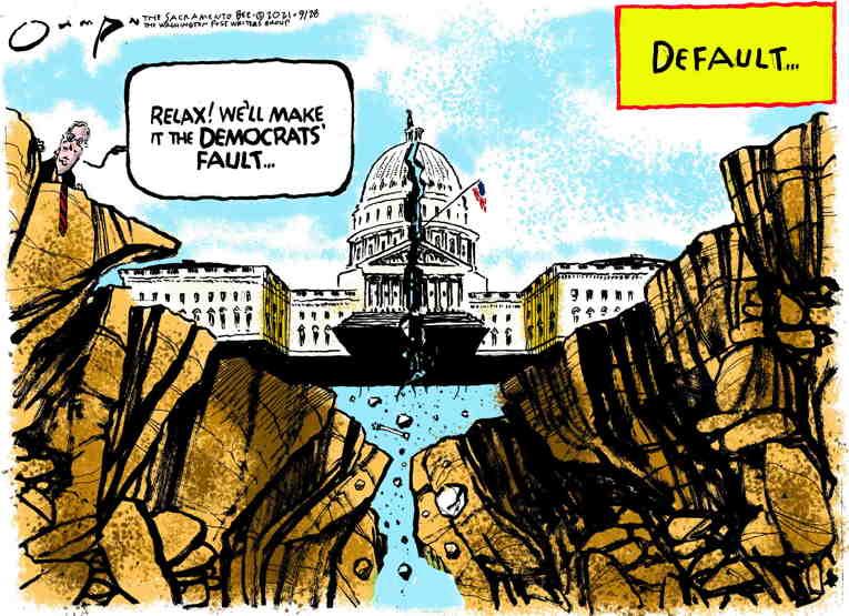 Political/Editorial Cartoon by Jack Ohman, The Oregonian on Debt Ceiling Impasse