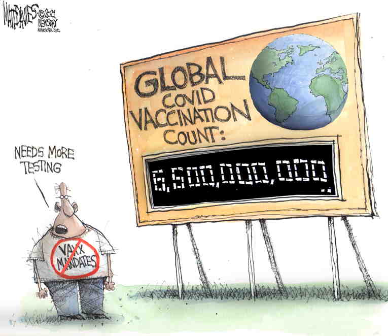 Political/Editorial Cartoon by Matt Davies, Journal News on Anti-Vaxxers Persisting