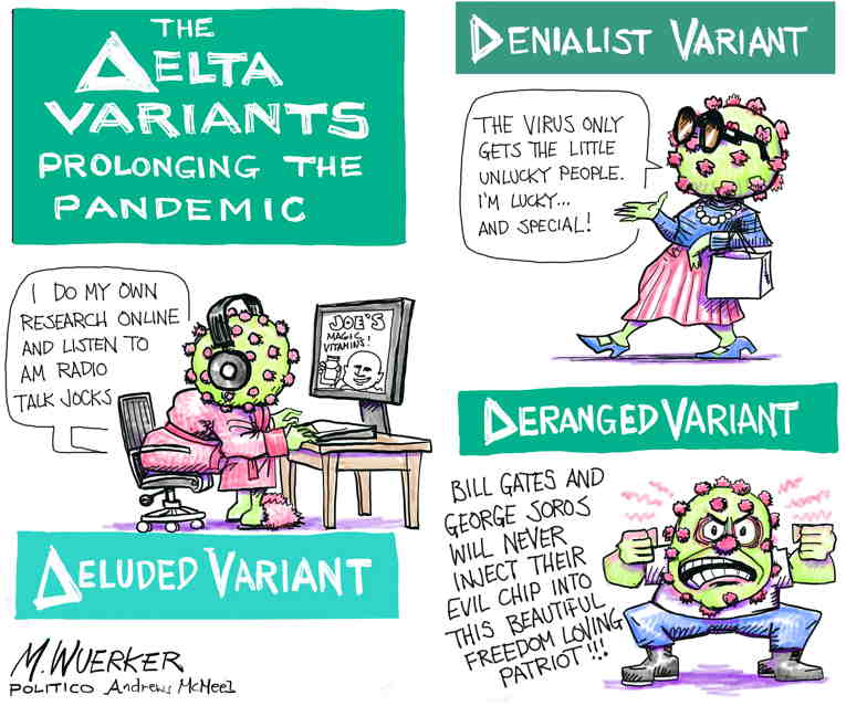 Political/Editorial Cartoon by Matt Wuerker, Politico on Anti-Vaxxers Persisting