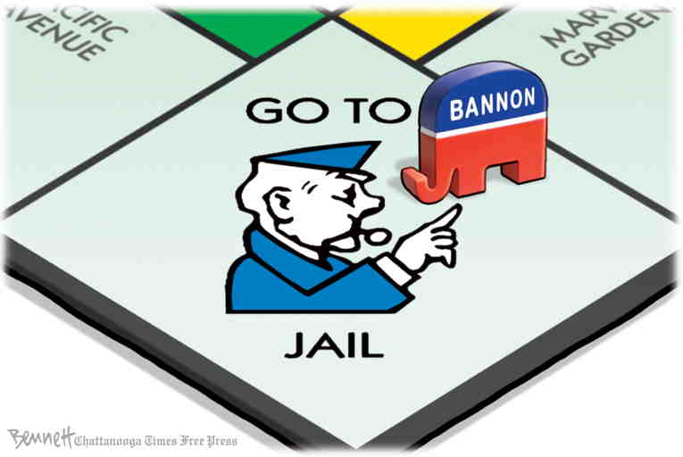 Political/Editorial Cartoon by Clay Bennett, Chattanooga Times Free Press on Bannon Charged With Contempt