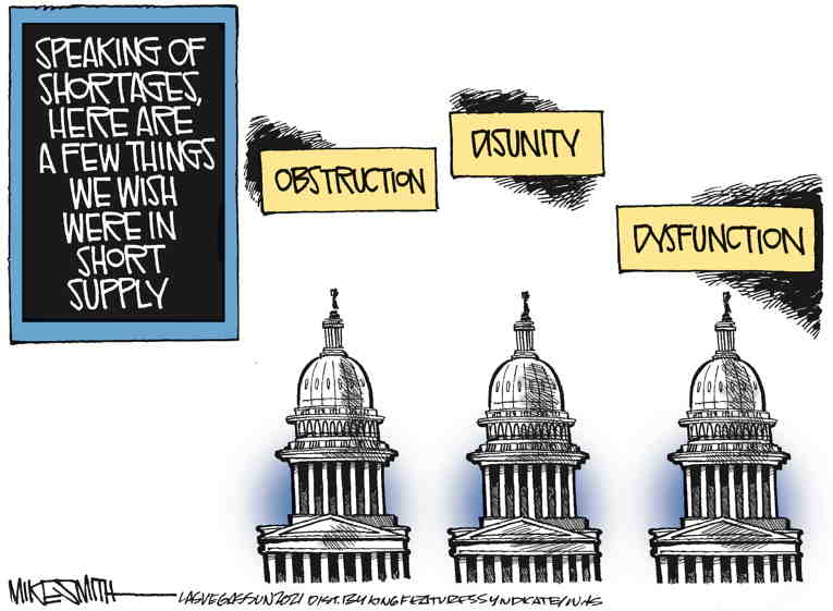 Political/Editorial Cartoon by Mike Smith, Las Vegas Sun on Economy Stalls