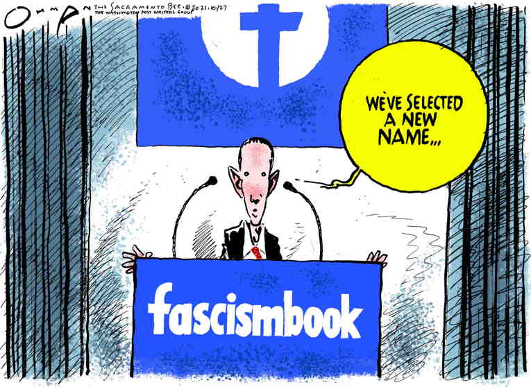 Political/Editorial Cartoon by Jack Ohman, The Oregonian on Facebook Does It Again