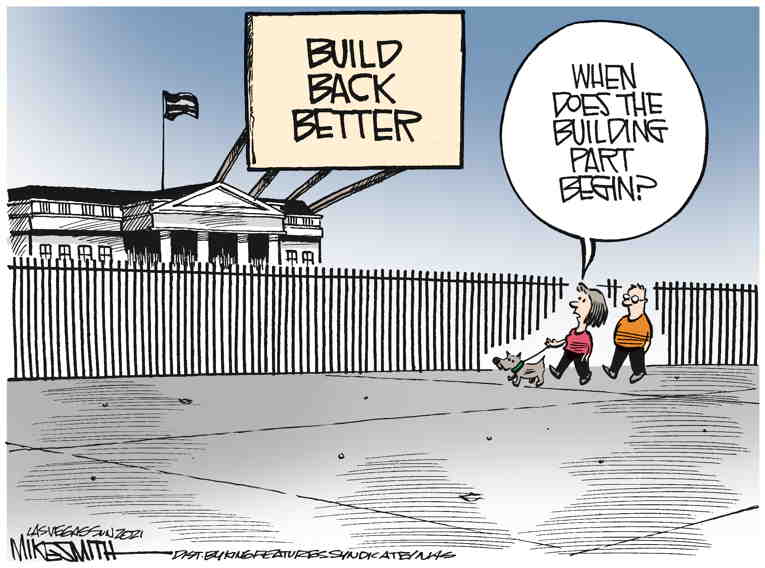 Political/Editorial Cartoon by Mike Smith, Las Vegas Sun on Infrastructure Bill Passes