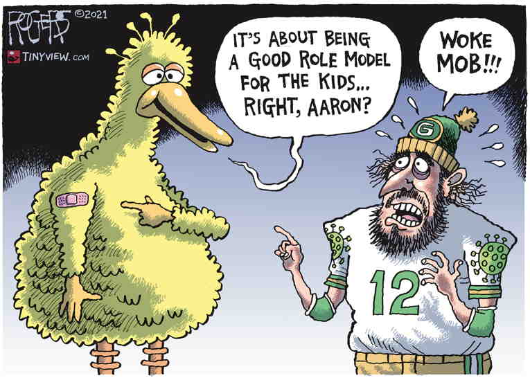 Political/Editorial Cartoon by Rob Rogers on Aaron Rodgers Outraged