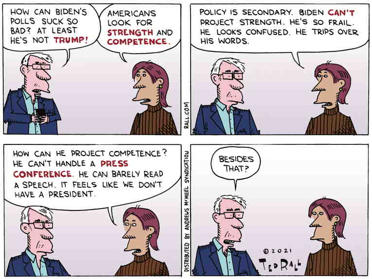 Political/Editorial Cartoon by Ted Rall on Biden Makes Little Progress