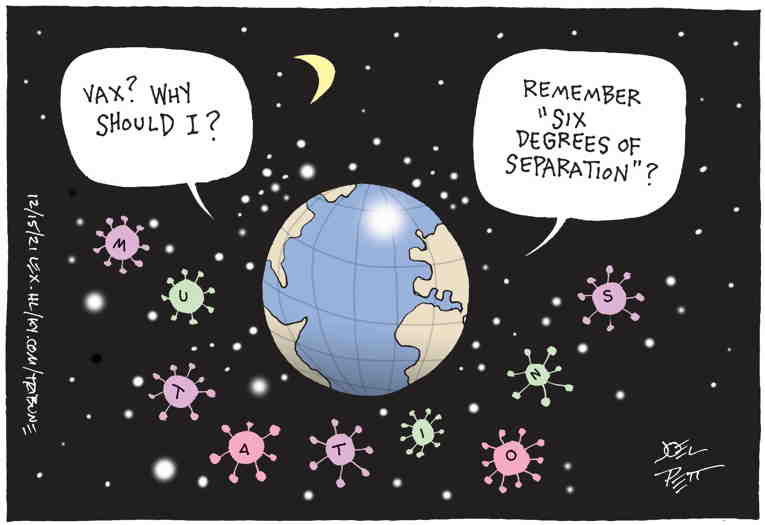 Political/Editorial Cartoon by Joel Pett, Lexington Herald-Leader, CWS/CartoonArts Intl. on Omicron Cases Soar