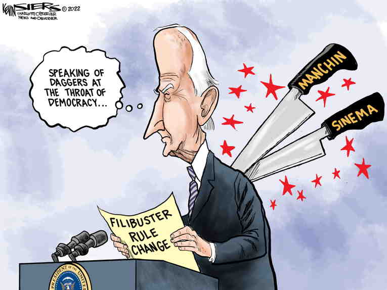 Political/Editorial Cartoon by Kevin Siers, Charlotte Observer on Biden Talks Tough