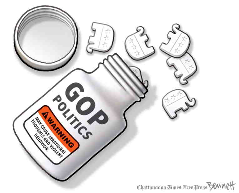 Political/Editorial Cartoon by Clay Bennett, Chattanooga Times Free Press on GOP Somewhat Divided