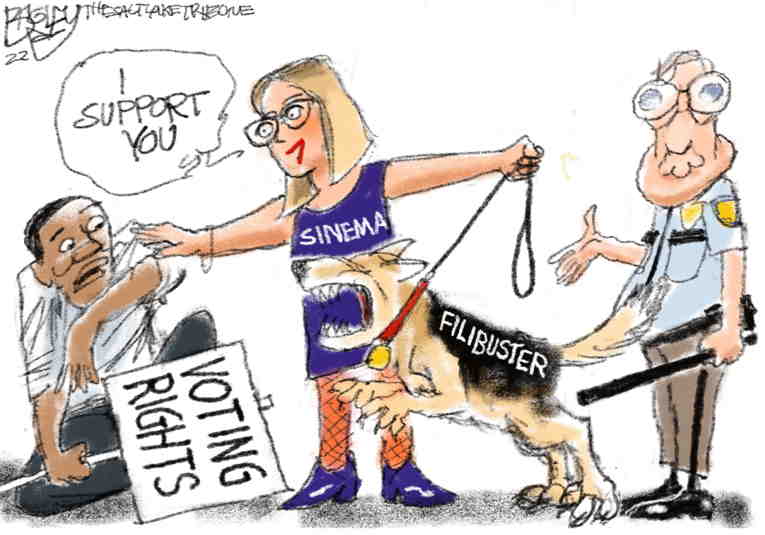 Political/Editorial Cartoon by Pat Bagley, Salt Lake Tribune on Manchin, Sinema Side With GOP