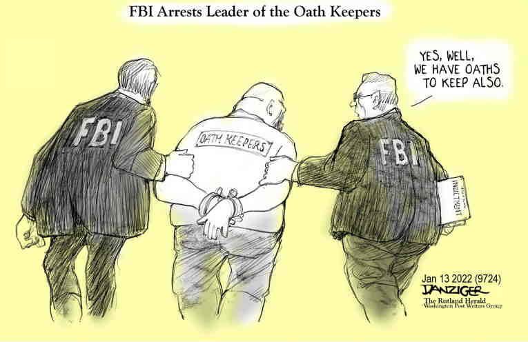 Political/Editorial Cartoon by Jeff Danziger on Oath Keeper Founder Indicted