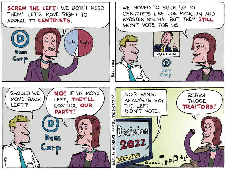 Political/Editorial Cartoon by Ted Rall on Democrats Fold