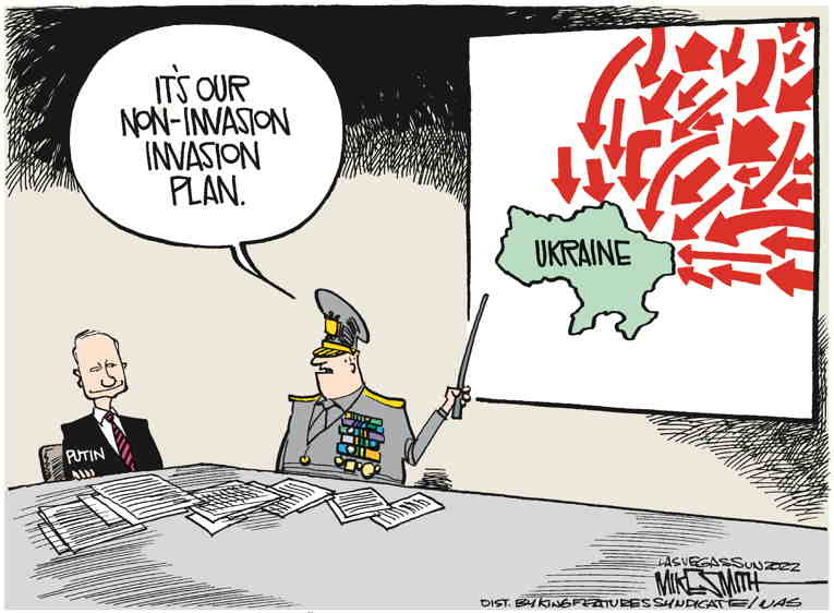 Political/Editorial Cartoon by Mike Smith, Las Vegas Sun on No Ukraine Invasion Yet