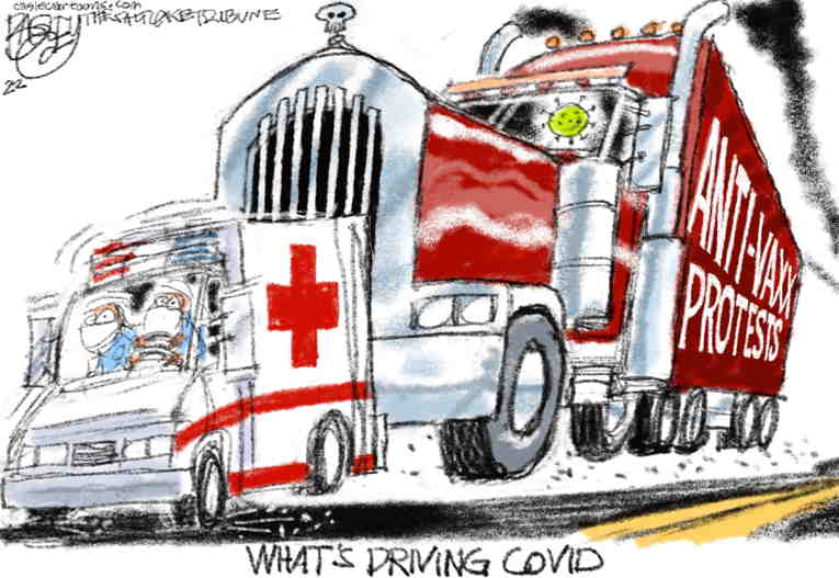 Political/Editorial Cartoon by Pat Bagley, Salt Lake Tribune on Covid Wins
