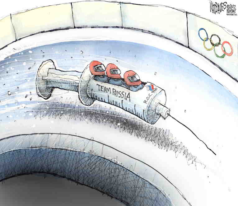 Political/Editorial Cartoon by Matt Davies, Journal News on Olympics Mired in Controversies