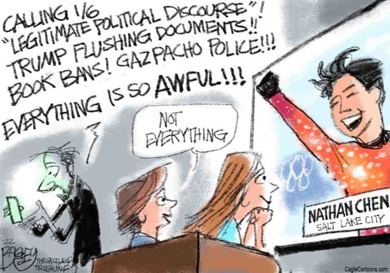 Political/Editorial Cartoon by Pat Bagley, Salt Lake Tribune on Olympics Mired in Controversies