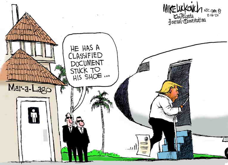 Political/Editorial Cartoon by Mike Luckovich, Atlanta Journal-Constitution on Trump Flushed Documents