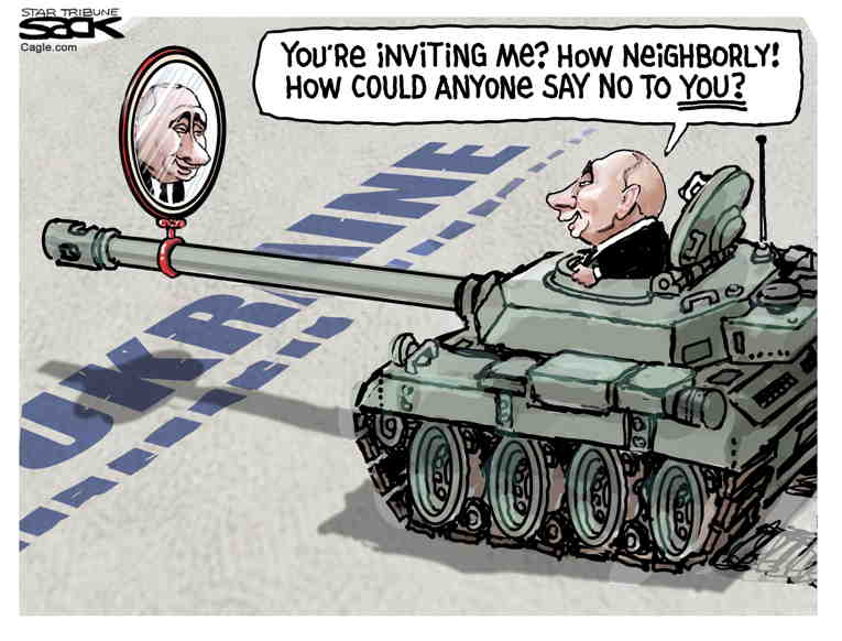 Political/Editorial Cartoon by Steve Sack, Minneapolis Star Tribune on Russia Invades Ukraine