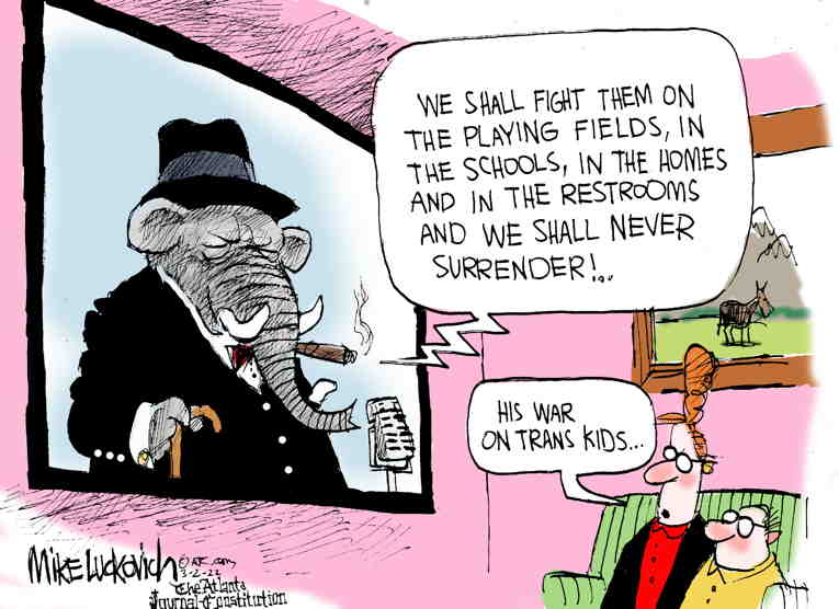 Political/Editorial Cartoon by Mike Luckovich, Atlanta Journal-Constitution on Culture Wars Escalate