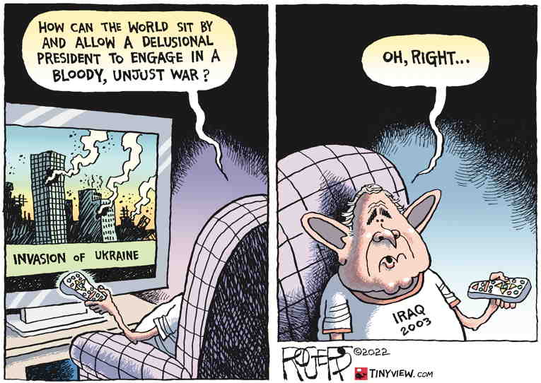 Political/Editorial Cartoon by Rob Rogers on U.S. Condemns Invasion