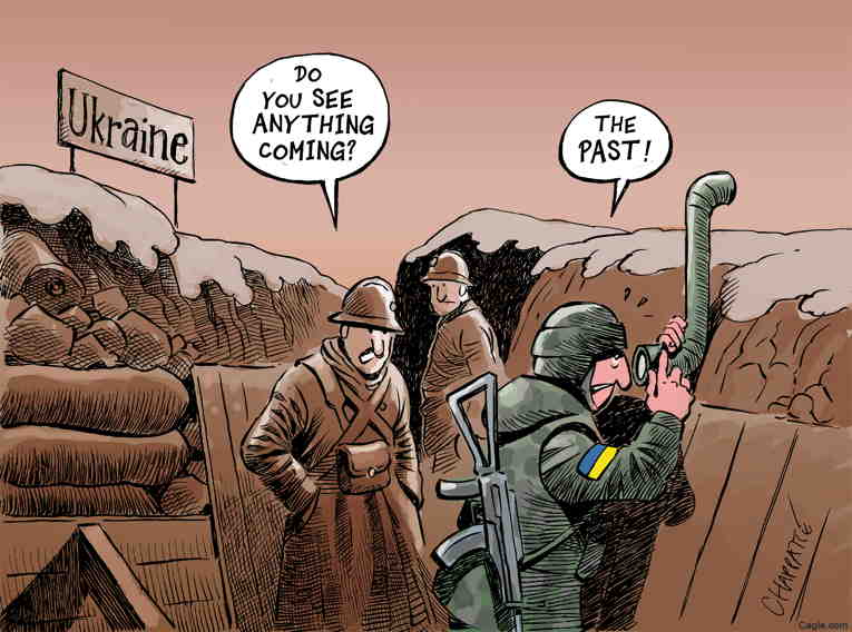 Political/Editorial Cartoon by Patrick Chappatte, International Herald Tribune on Russia Bombards Ukraine