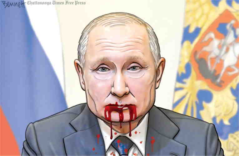Political/Editorial Cartoon by Clay Bennett, Chattanooga Times Free Press on Russia Bombards Ukraine