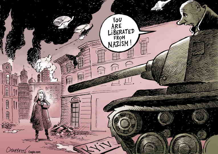 Political/Editorial Cartoon by Patrick Chappatte, International Herald Tribune on Russia Bombards Ukraine