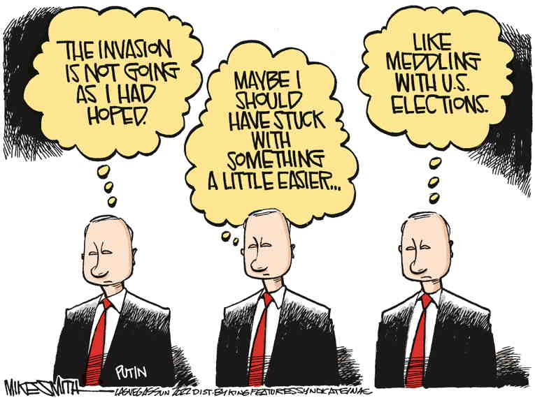 Political/Editorial Cartoon by Mike Smith, Las Vegas Sun on Russia Bombards Ukraine