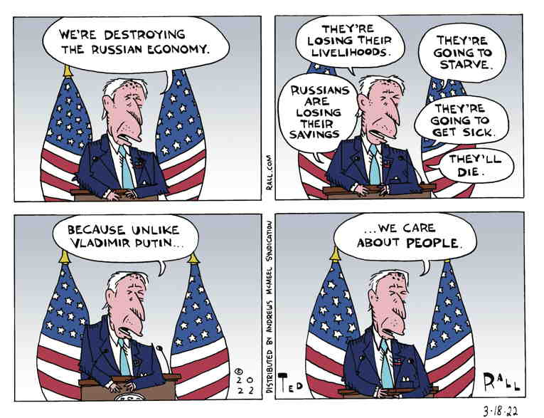 Political/Editorial Cartoon by Ted Rall on U.S. Reaction Mixed