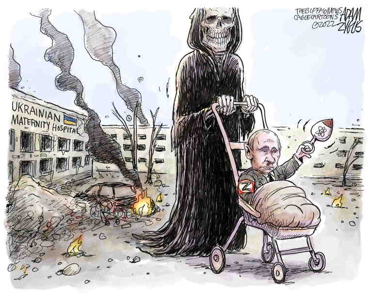 Political/Editorial Cartoon by Adam Zyglis, The Buffalo News on Russian Bombing Targets Civilians