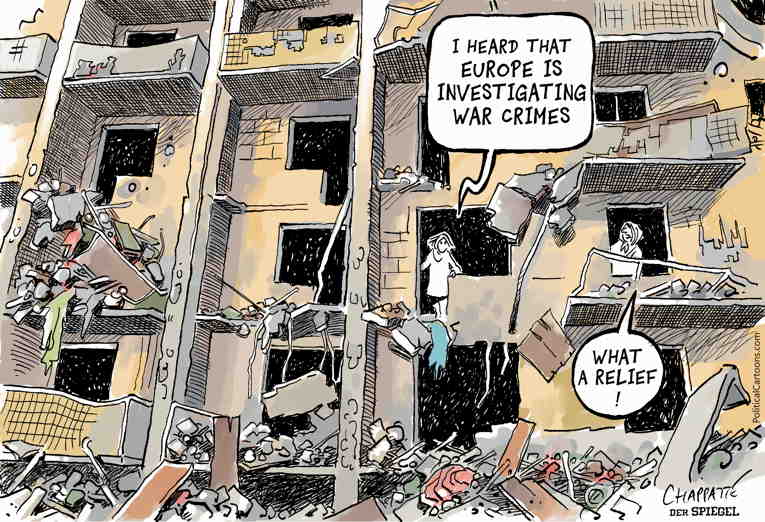 Political/Editorial Cartoon by Patrick Chappatte, International Herald Tribune on Russian Bombing Targets Civilians