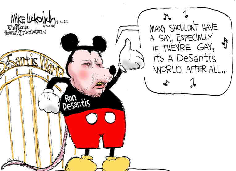 Political/Editorial Cartoon by Mike Luckovich, Atlanta Journal-Constitution on DeSantis Battles Disney