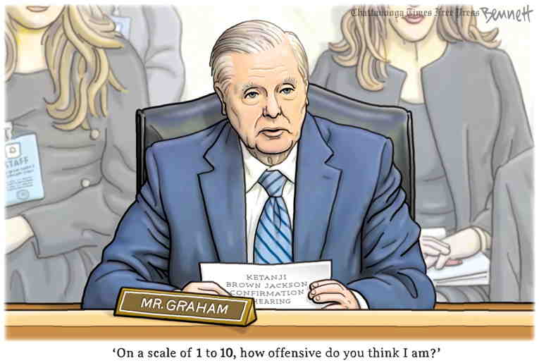 Political/Editorial Cartoon by Clay Bennett, Chattanooga Times Free Press on Jackson Shines in Hearings