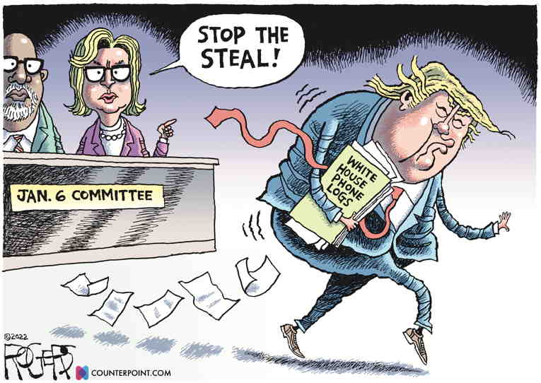 Political/Editorial Cartoon by Rob Rogers on Jan. 6 Phone Logs Missing