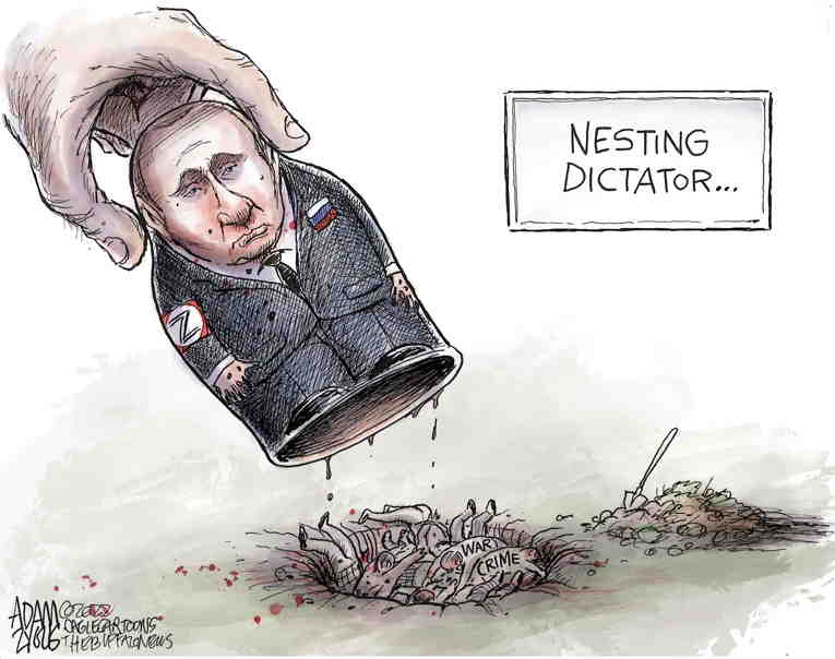 Political/Editorial Cartoon by Adam Zyglis, The Buffalo News on War Crimes Shock Planet