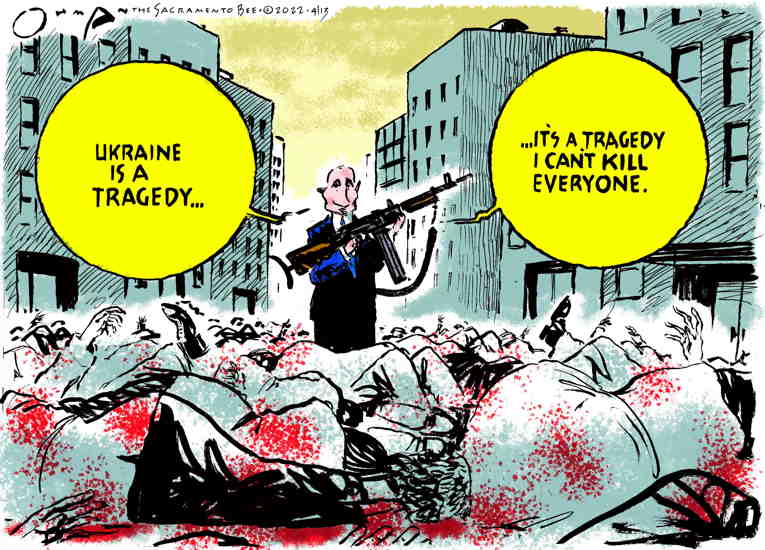 Political/Editorial Cartoon by Jack Ohman, The Oregonian on Putin Calls War “Noble”